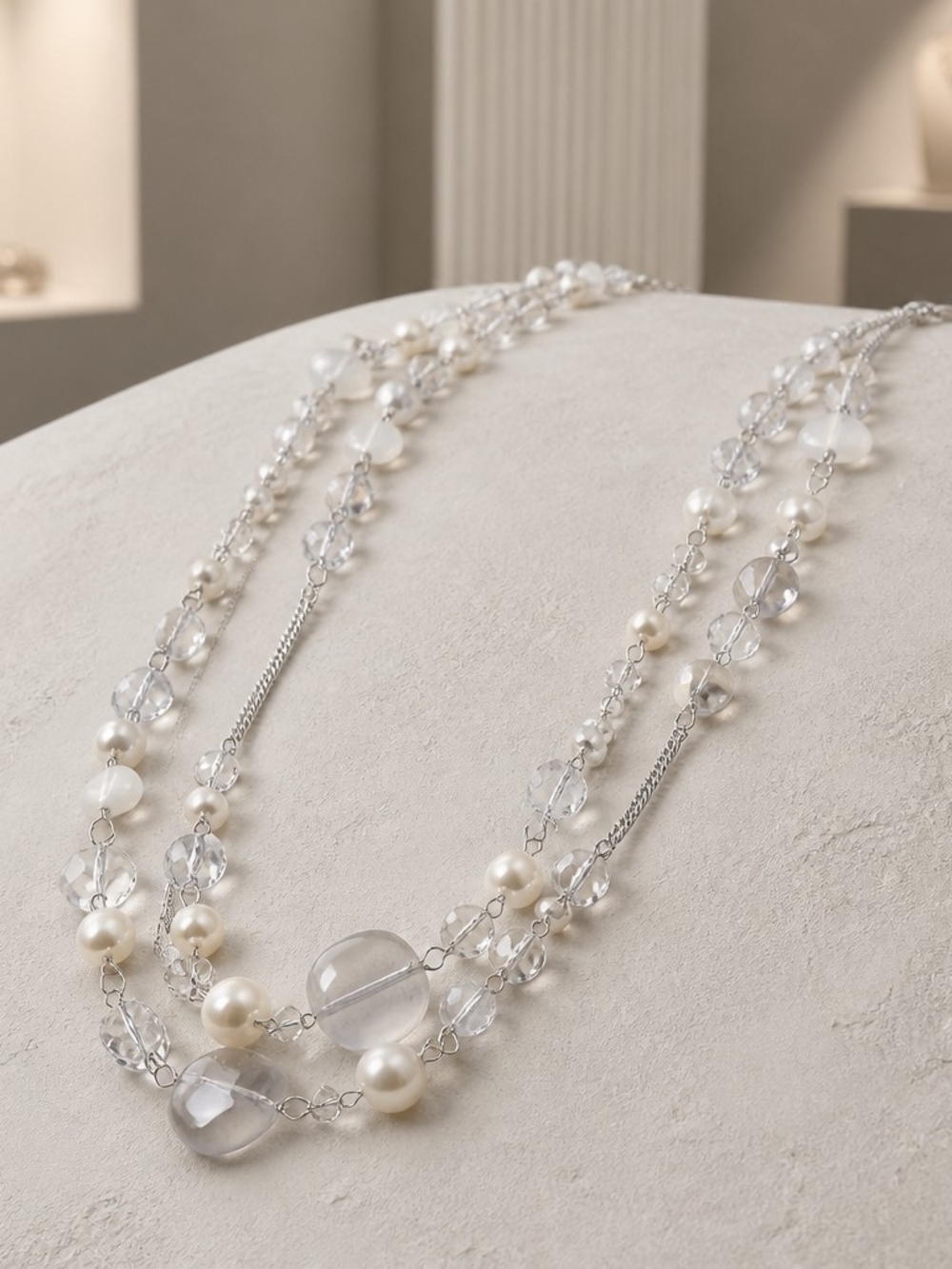 Charlotte Russe Pearl and Clear Bead Layered Necklace